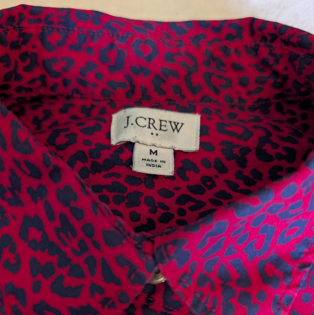 J Crew pink And Blue Leopard Print Cotton Button Down Shirt, size M
